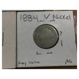 1884 V Nickel - 1964 Dimes - Pennies - Half Dollar
