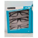 2PKS. FOSTER GRANT +1.75 FLEXIBLE PLASTIC READERS (3 PER PACK)