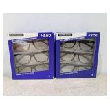 2PKS. FOSTER GRANT +2.50 FULL RIM FASHION/PLASTIC READERS (3 PER PACK)