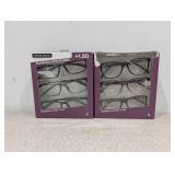 2PKS. FOSTER GRANT +1.50 FLEXIBLE PLASTIC READERS (3 PER PACK)