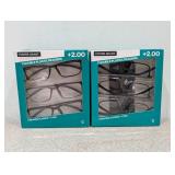 2PKS. FOSTER GRANT +2.00 FLEXIBLE PLASTIC READERS (3 PER PACK)