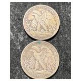 2 US WALKING LIBERTY HALF DOLLARS 1941-D 1943