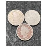 3 US LIBERTY NICKELS 1895 96 97
