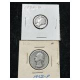1932 US WASHINGTON QUARTER WITH 1935-D MERCURY DIME