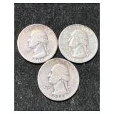 3 US WASHINGTON QUARTERS 1936P-D-S