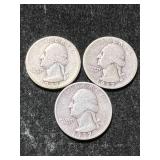 3 US WASHINGTON QUARTERS 1937P-D-S