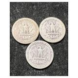 3 US WASHINGTON QUARTERS 1937P-D-S
