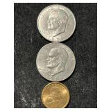 2 US IKE DOLLARS WITH SACAGAWEA DOLLAR