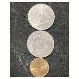 2 US IKE DOLLARS WITH SACAGAWEA DOLLAR