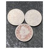 3 US LIBERTY NICKELS 1898 1899 1900