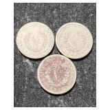 3 US LIBERTY NICKELS 1898 1899 1900