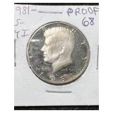 1981-S US PROOF KENNEDY HALF DOLLAR PF68