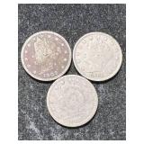 3 US LIBERTY NICKELS 1901 02 03