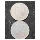 1889 US MORGAN SILVER DOLLAR WITH 1923 PEACE DOLLAR