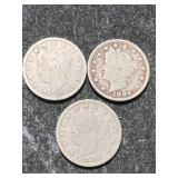 3 US LIBERTY NICKELS 1904 05 06