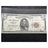 1929 US $5 FEDERAL RESERVE BANK OF KANSAS CITY NOTE