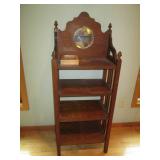 Vintage carved wood tower shelf wit...