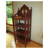 Vintage carved wood tower shelf wit...
