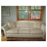 Cream striped 3-cushion sofa with m...
