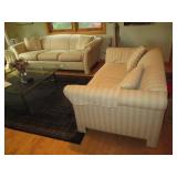 Cream striped 3-cushion sofa with m...