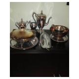 Silver tone serving dishes and pitc...