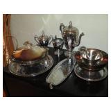 Silver tone serving dishes and pitc...