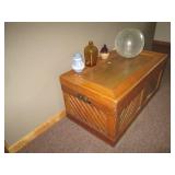 Vintage Wood storage trunk with tab...