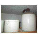 Stoneware crocks and sifter...