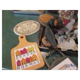 Carved wood and porcelain figurines...