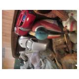 Carved wood and porcelain figurines...