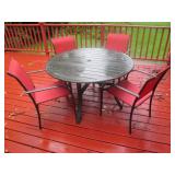 Round metal patio table with 4-matc...