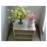 Small white 2-tier bookshelf and va...