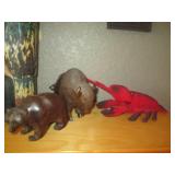 Lot of wood carved figures and a bo...