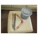 Vintage boomerang, arrow and metal ...