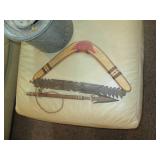 Vintage boomerang, arrow and metal ...