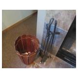 Fireplace set and ornate basket...