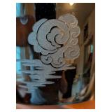 Pair of Sinclair Etched Czech Glass Dragons and Clouds Vases