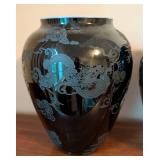 Pair of Sinclair Etched Czech Glass Dragons and Clouds Vases