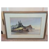 Framed Shoreline Watercolor Painting by Sivertson