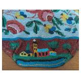 Antique Victorian Bag Glass Beaded Scenic & Floral Purse