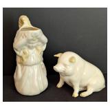 Belleek Porcelain Pitcher and Pig Figurine