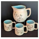 Vintage Pigeon Ford Pottery Pitcher and Mugs