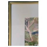 Original Framed Patricia Bratnober Watercolor, Pink Escapade