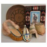 Native American Arts & Crafts Collection including a Vintage Hand Woven Native American Tray