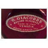 Vintage Amberina Colored Glassware and Ruby Red Vase with Gold Detailing