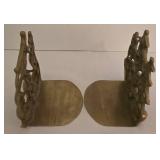 Vintage Brass Ship Bookends & Decorative Vase with Etched Ship Design