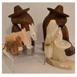 Vintage Carved Bookends & Onyx Decor