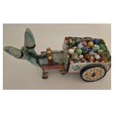 Vintage Donkey & Cart Planter Plus Vintage Marbles