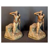 Pair of Vintage Painted Native American Scout Bookends / Pair of Vintage Indian Scout Bookends