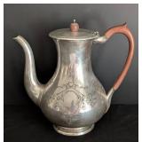 Antique English Antique Floral Pattern Sterling Silver Teapot / Vintage Elkington & Co Sterling Silver Teapot